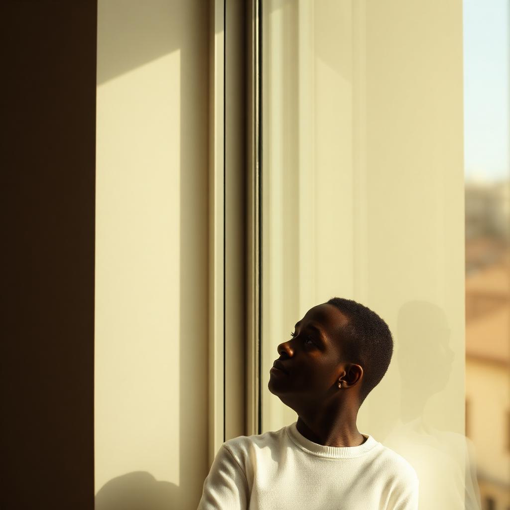 A person in quiet reflection beside a sunlit window