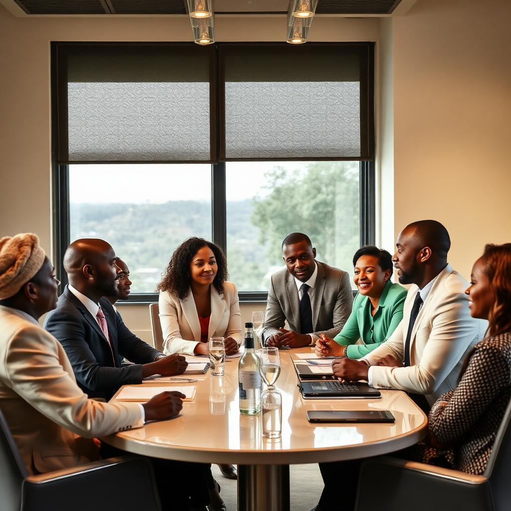 A diverse team in discussion around a boardroom table