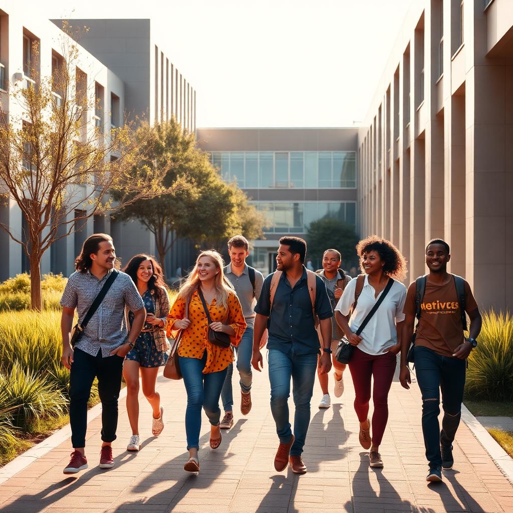 Students walking together on a sunlit campus